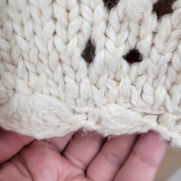 Vintage Hand Knit Cream with Pastel Floral Women's Cardigan Sweater Pointelle - Picture 6 of 13